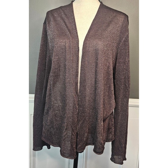 Eileen Fisher Brown Metallic Open Knit Cardigan XL Lagenlook Wedding Formal‎ - Picture 3 of 12